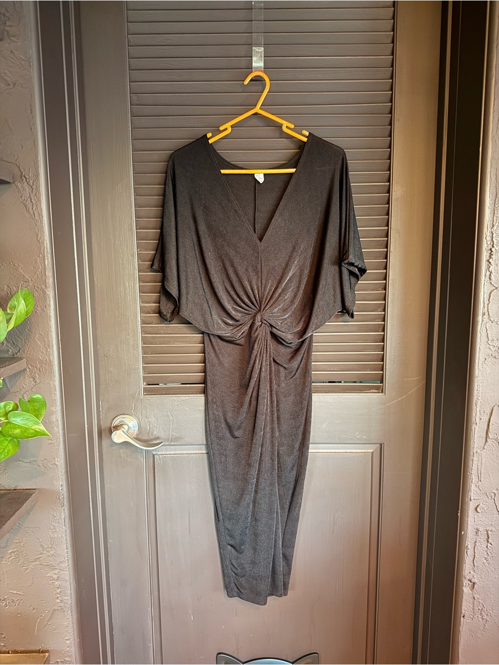 Women's Black Twist-Front Midi Dress